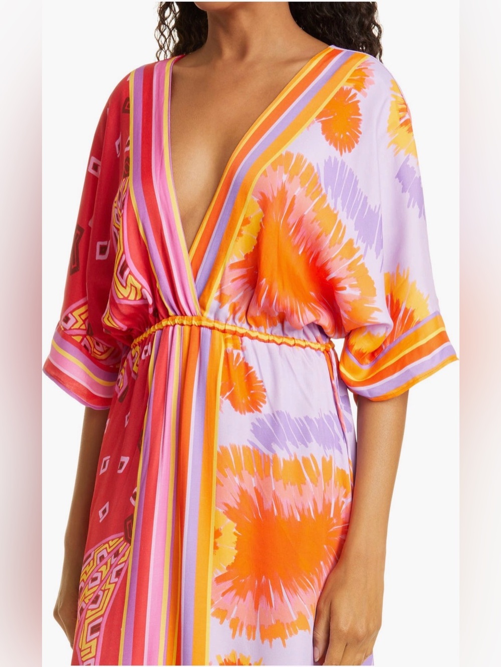 Farm Rio Dual Scarf Print Kaftan Maxi Dress Side Slits Beachy Boho Women’s M - Picture 3 of 14